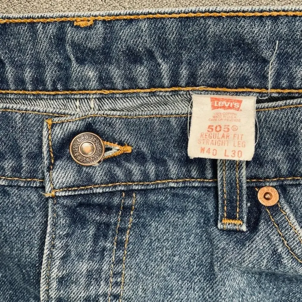 Vintage 90s Levis 505 Orange Tab Jeans Made in USA Medium Dark Wash 38x29